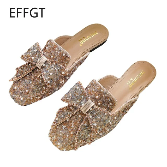 2021 Brand Crystal Ladies Slippers Mules Slides Slippers Women Shoes Bow Knot Square toe Square Flat Shoes Woman
2021 Brand Crystal Ladies Slippers Mules Slides Slippers Women Shoes Bow Knot Square toe Square Flat Shoes Woman