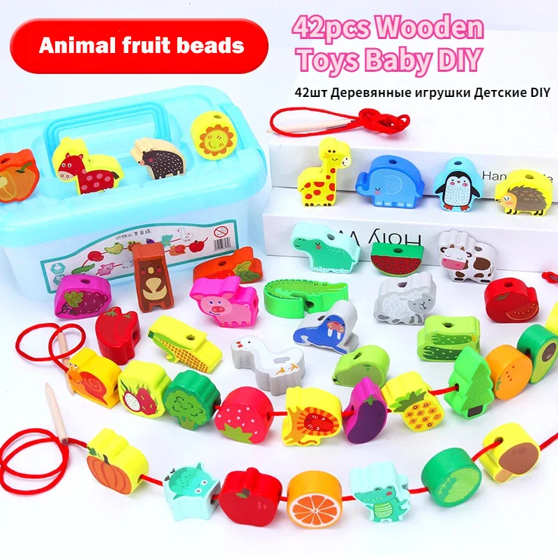 42pcs Wooden Toys Baby DIY Cartoon Fruit Animal Stringing Threading beads Early Learning Monterssori Educational for Kids Child
42pcs Wooden Toys Baby DIY Cartoon Fruit Animal Stringing Threading beads Early Learning Monterssori Educational for Kids Child