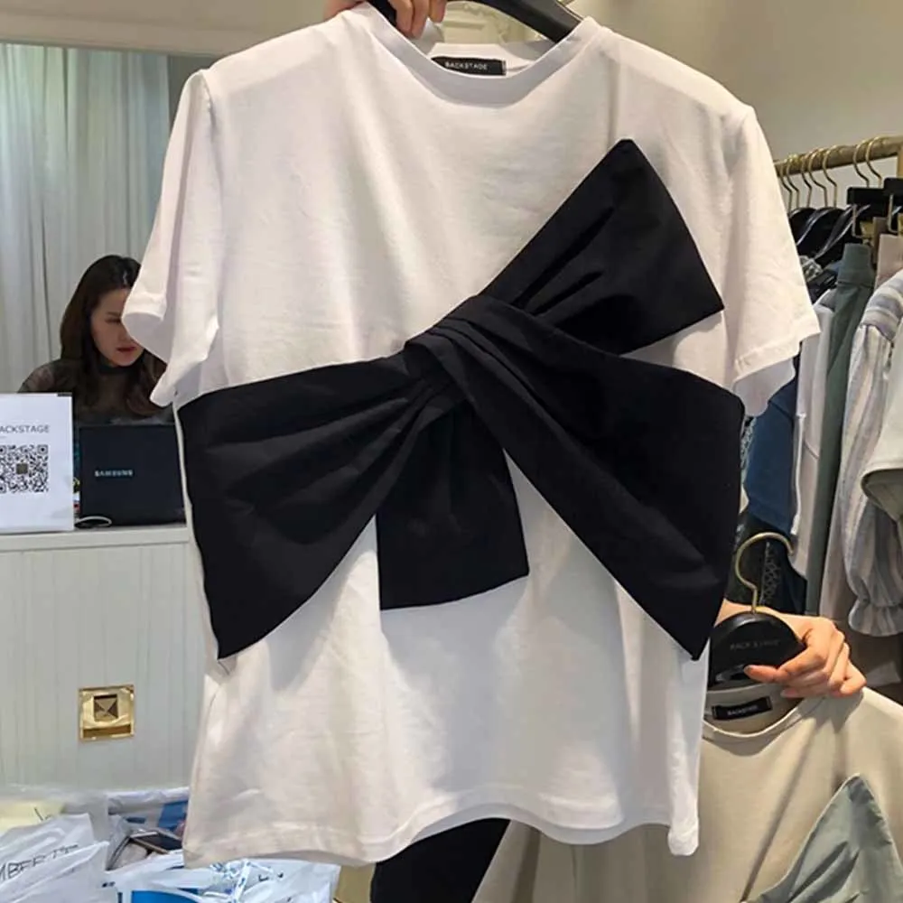 Summer 2021 New Bow-Knot Contrast Color T Shirts Women Sweet O Neck Short Sleeve Ladies Tees Fashion Korean Cotton Female Tops
Summer 2021 New Bow-Knot Contrast Color T Shirts Women Sweet O Neck Short Sleeve Ladies Tees Fashion Korean Cotton Female Tops