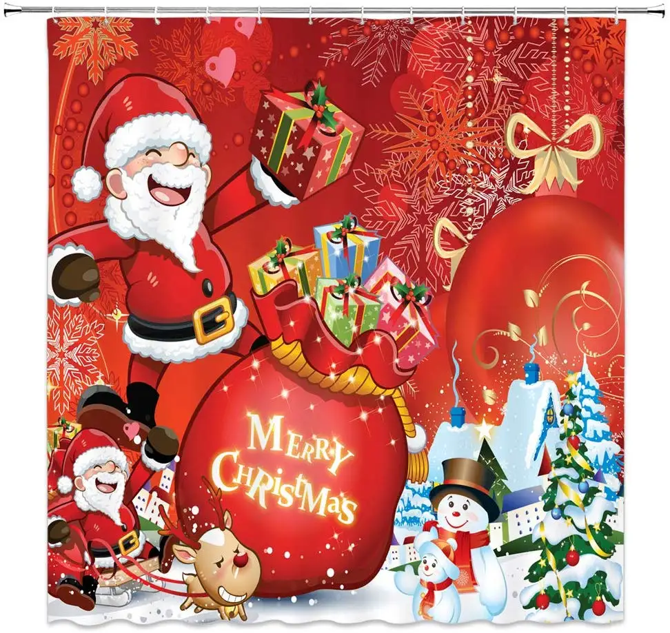 

Merry Christmas Santa Claus Sleigh Deer Reindeer Snowman Snowflake Ball Bell Happy New Year Festive Decor