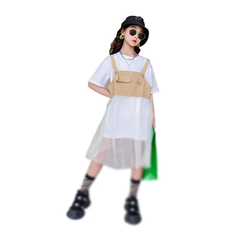 Summer Girls' Clothing Sets Costumes Princess Net Yarn T-Shirt Short-Sleeved Dress + Suspender Suit Big Child 2021 New Vestidos
Summer Girls' Clothing Sets Costumes Princess Net Yarn T-Shirt Short-Sleeved Dress + Suspender Suit Big Child 2021 New Vestidos
