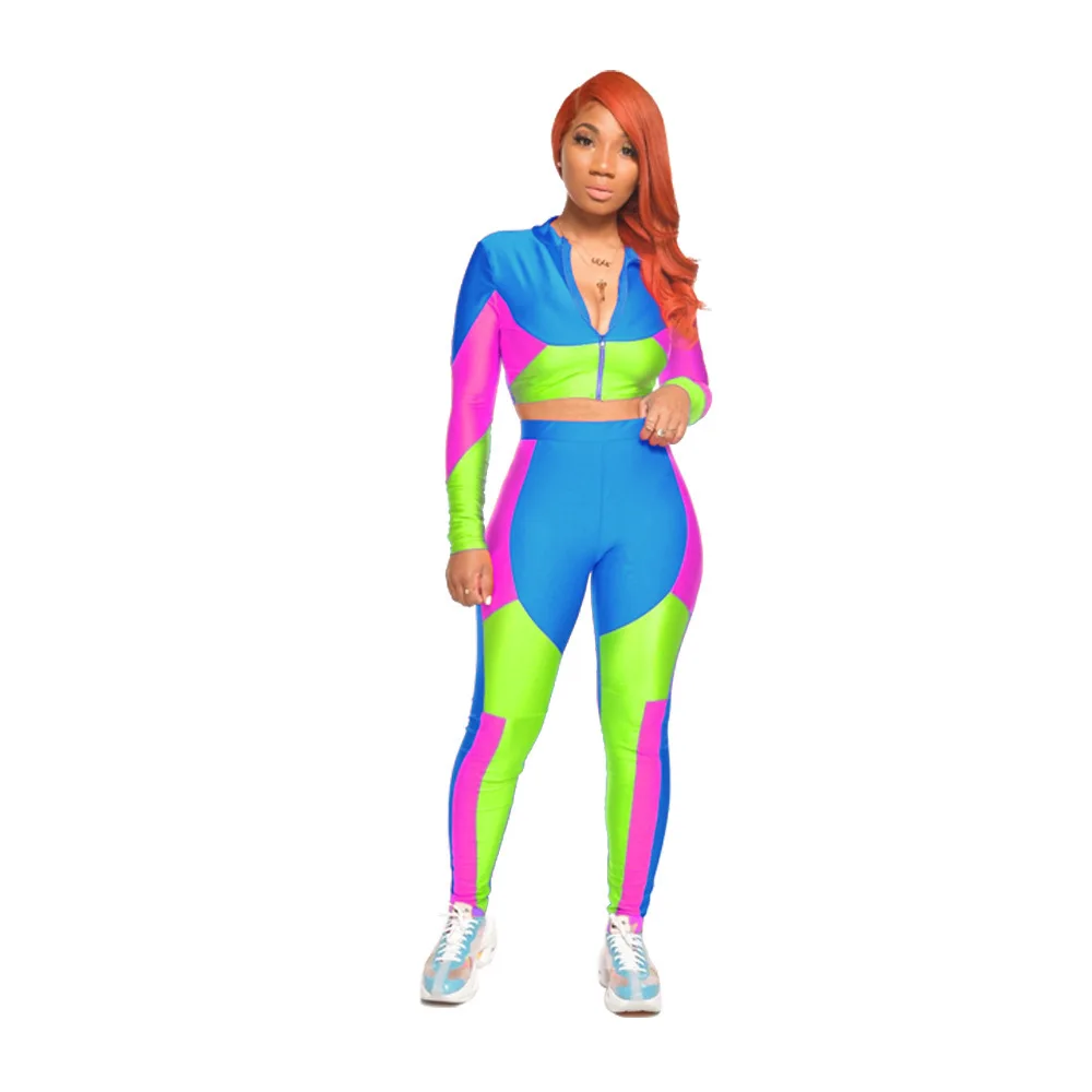 Contrast Color Spliced Two Piece Tracksuit Women's Set Front Zipper Full Sleeve Crop Top and High Waist Skinny Legging Sweatsuit
Contrast Color Spliced Two Piece Tracksuit Women's Set Front Zipper Full Sleeve Crop Top and High Waist Skinny Legging Sweatsuit