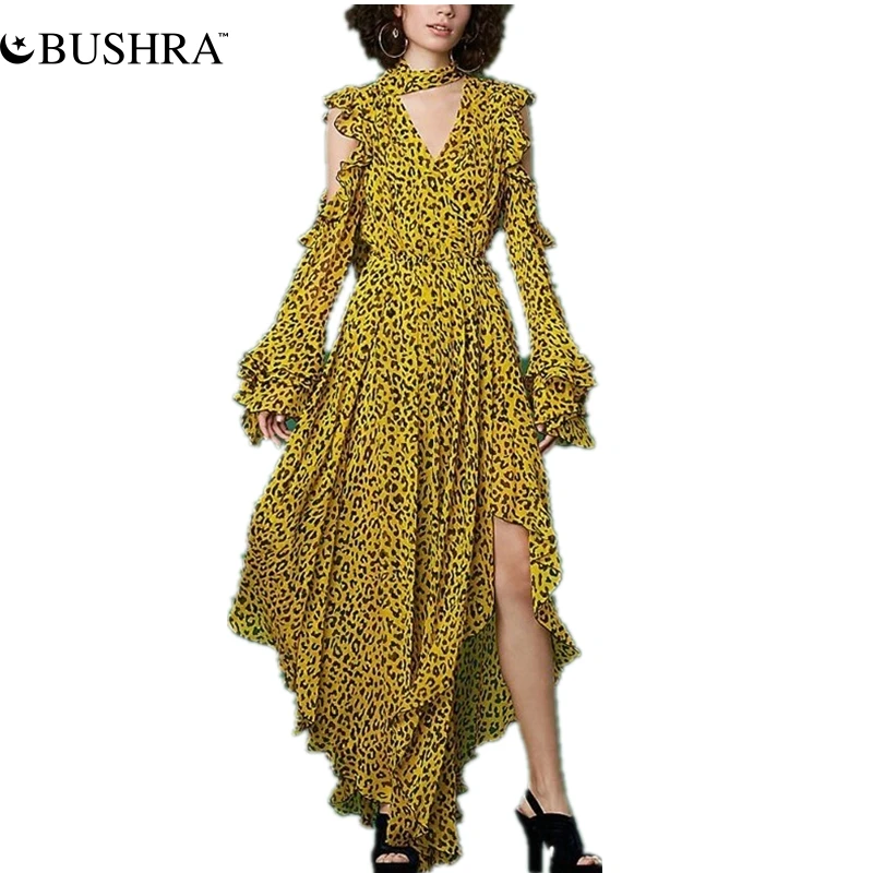 Bushra Vintage Dress Clothes Leopard Female Vocation Women Off Shoulder Flare Sleeve Asymmetric Hem Backless Ruffles Summer
Bushra Vintage Dress Clothes Leopard Female Vocation Women Off Shoulder Flare Sleeve Asymmetric Hem Backless Ruffles Summer