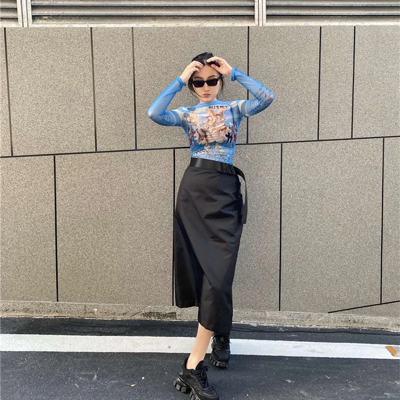 High Quality Spring Fashion Clothes Black Long Nylon Skirt with Belt Women Casual Bodycon Skirts
High Quality Spring Fashion Clothes Black Long Nylon Skirt with Belt Women Casual Bodycon Skirts