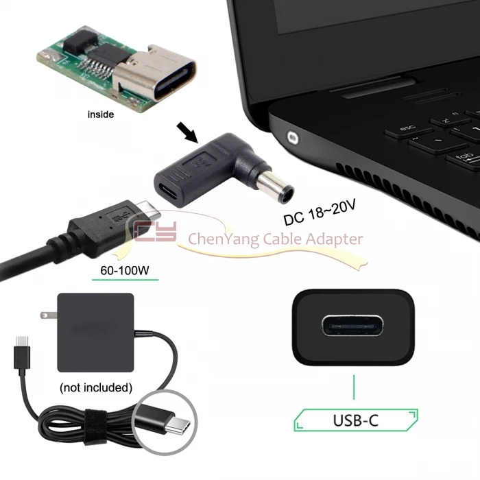 

USB 3.1 Type C USB-C to DC 7.4*5.0mm Dell Adapter PD Emulator Trigger 90 Degree Angled