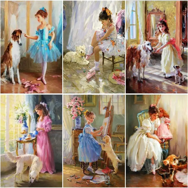 CHENISTORY 60x75cm Frame Painting By Number For Adults Gilrs And Dog Picture By Numbers Acrylic Paint On Canvas Home Decor Gift 
CHENISTORY 60x75cm Frame Painting By Number For Adults Gilrs And Dog Picture By Numbers Acrylic Paint On Canvas Home Decor Gift