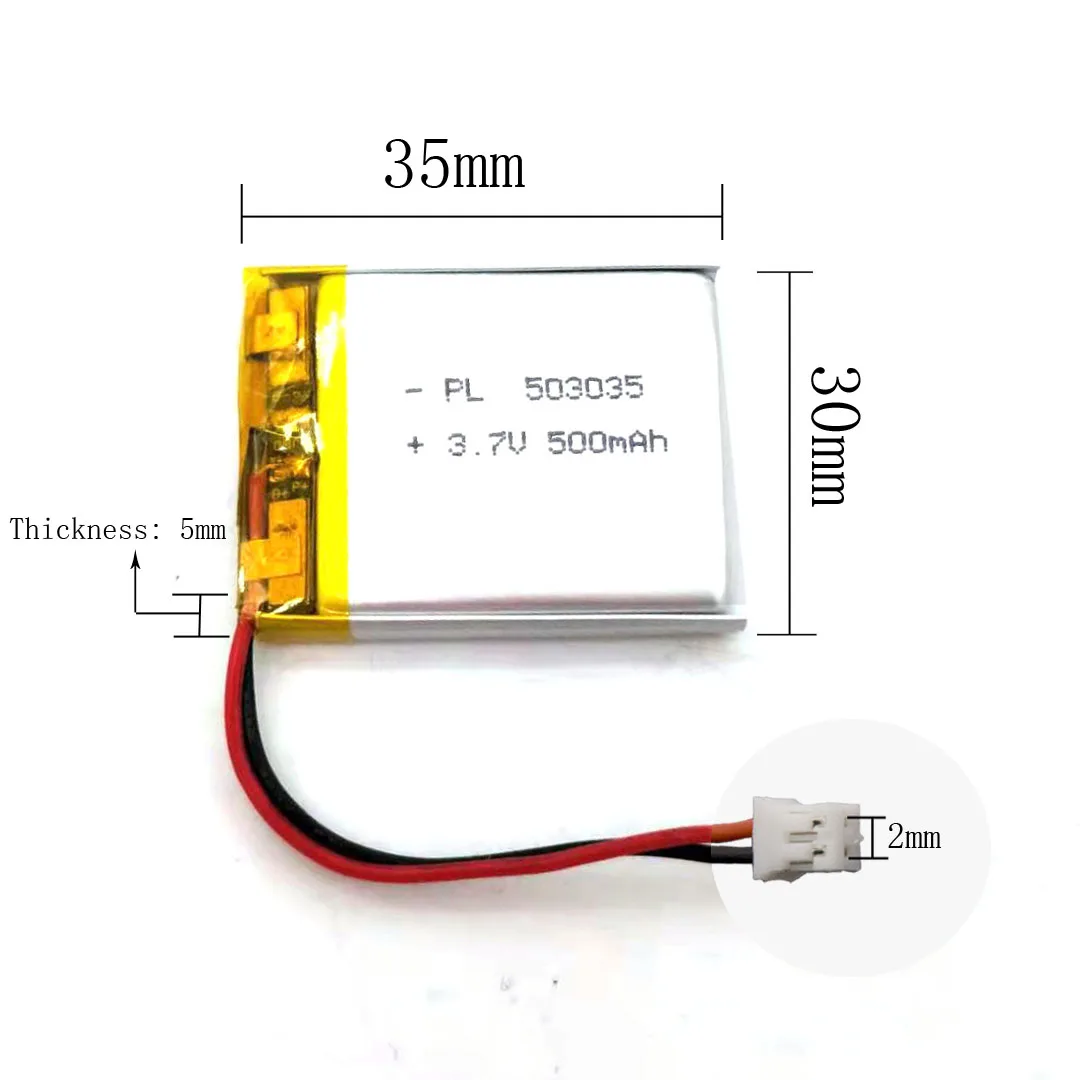 MSDS Verified 2/5/20/200/1000/10000pcs 503035, Rechargeable 3.7V 500mAh Li Lipo Lithium Polymer Ion Battery 2 Pin 2.0mm JST
MSDS Verified 2/5/20/200/1000/10000pcs 503035, Rechargeable 3.7V 500mAh Li Lipo Lithium Polymer Ion Battery 2 Pin 2.0mm JST