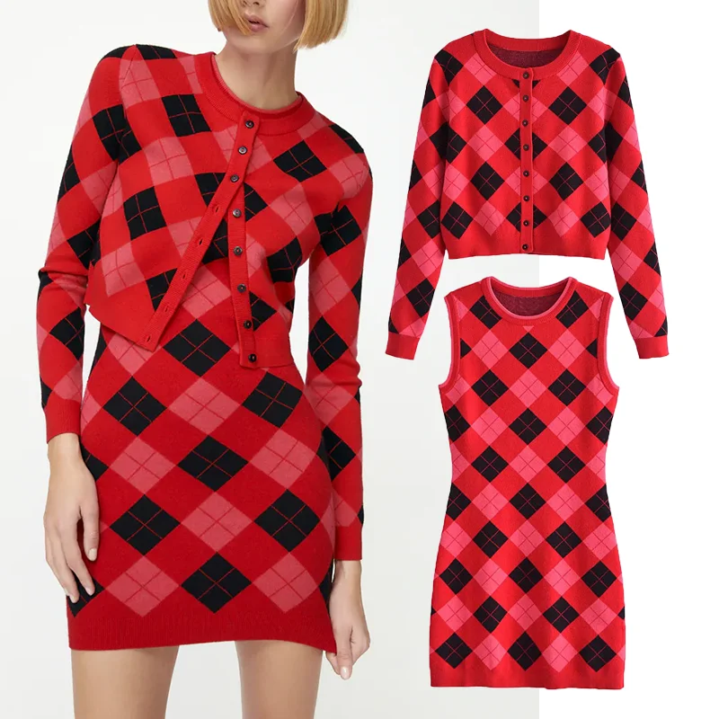 2021 Autumn Winter Knitted Women's Skirts Sets 2021 O-neck Long Sleeve Plaid Top+Sleeveless Dress Soft Casual Sweater
2021 Autumn Winter Knitted Women's Skirts Sets 2021 O-neck Long Sleeve Plaid Top+Sleeveless Dress Soft Casual Sweater