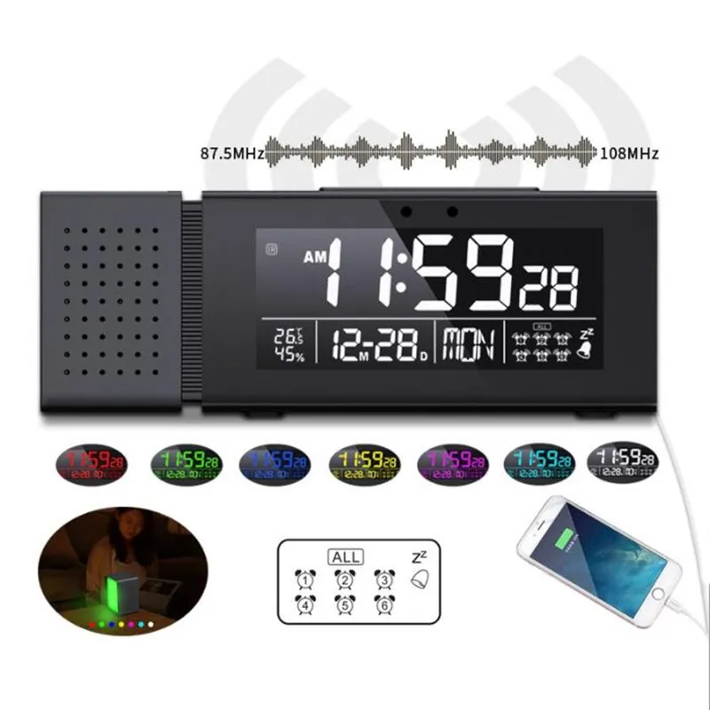 Night Light Alarm Clock IR Human Body Sensing FM Radio Snooze Calendar Temperature Humidity Display 6 Alarms Digital LED Clock
Night Light Alarm Clock IR Human Body Sensing FM Radio Snooze Calendar Temperature Humidity Display 6 Alarms Digital LED Clock