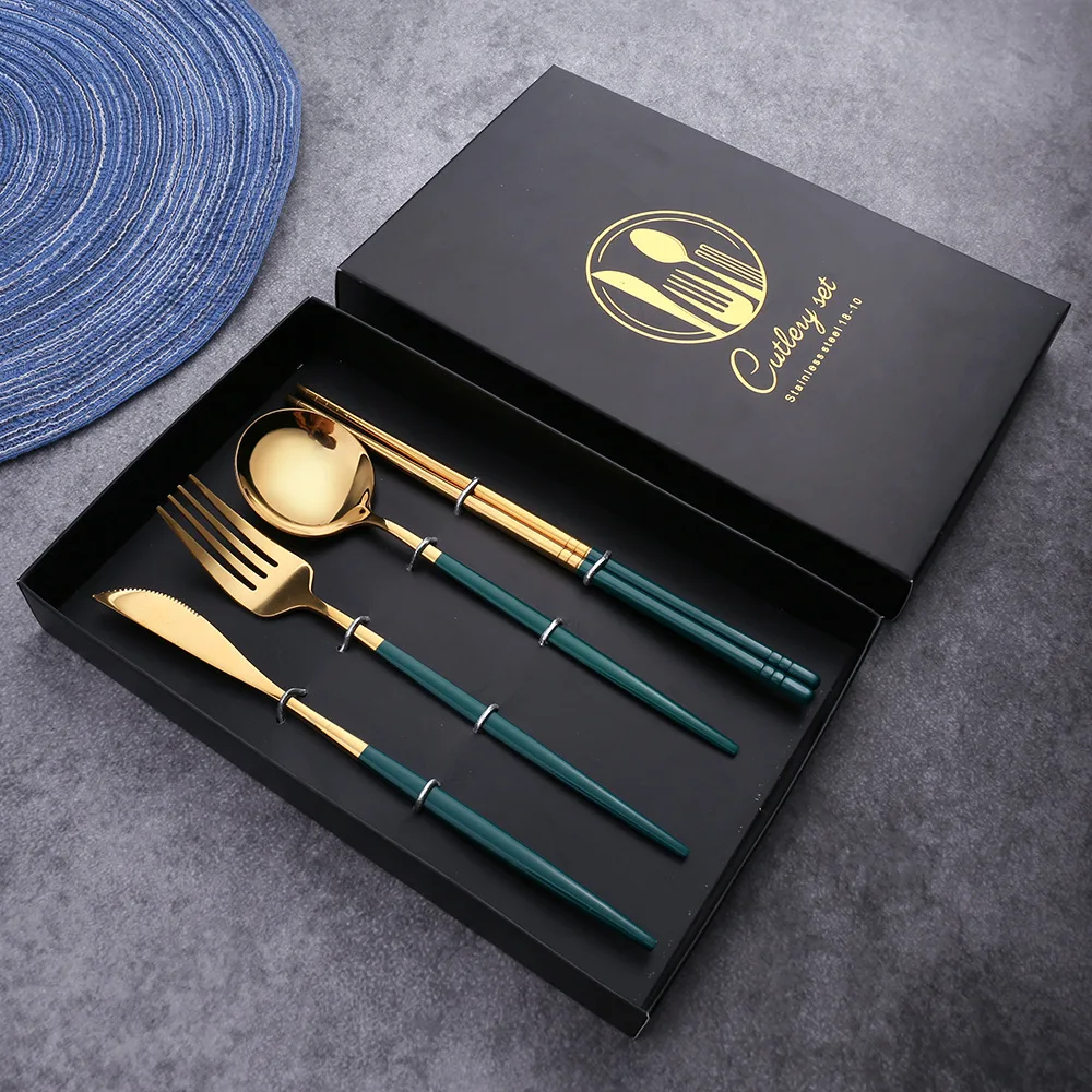 4pcs/set Stainless Steel Spoon Fork Chopstick Knife Set with Storage Gift Box Coffee Dessert Fork Spoon Kitchen Tableware Set
4pcs/set Stainless Steel Spoon Fork Chopstick Knife Set with Storage Gift Box Coffee Dessert Fork Spoon Kitchen Tableware Set