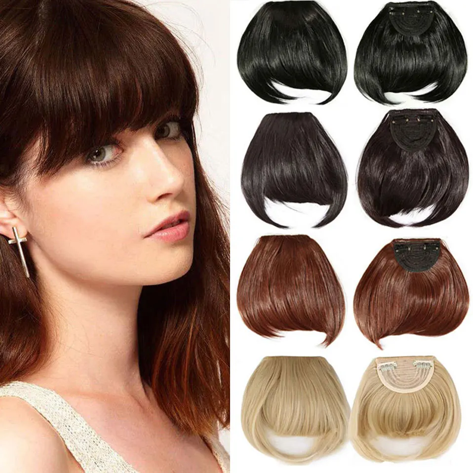 

S-noilite 15Colors Real Thick 35g Natural Bang False Hair Black Brown Auburn Red Clip In On Bangs Synthetic Hair Fringe