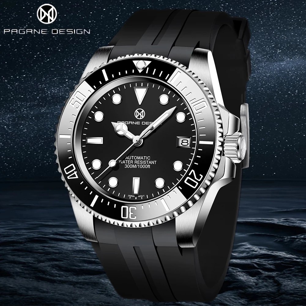 

PAGRNE DESIGN Stainless Steel Mechanical Watch Sapphire Glass Automatic Men's Watch Top Brand Waterproof 300m Men's Diving Watc
