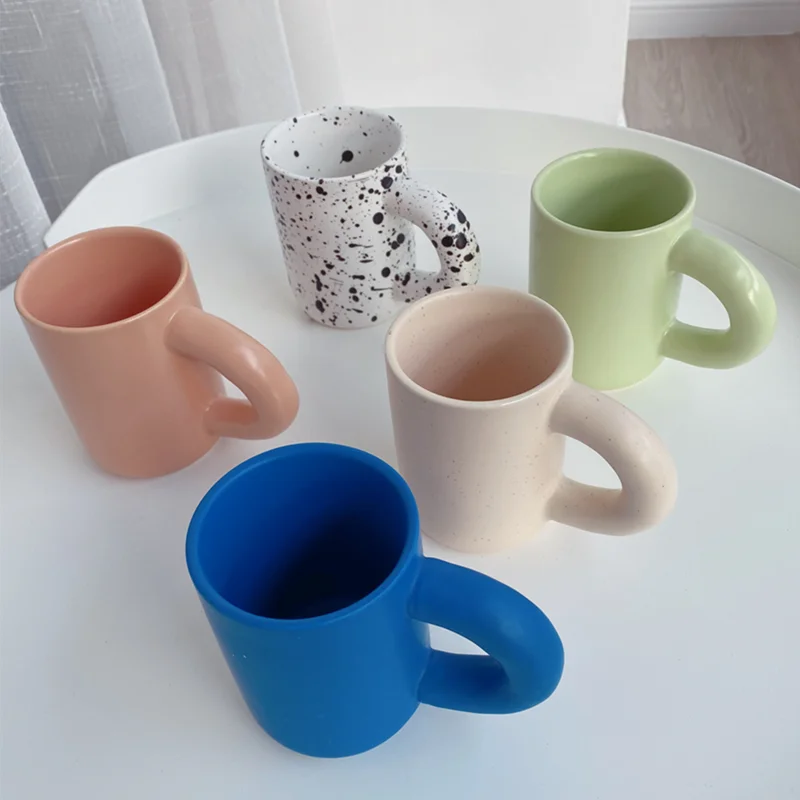 

Creative Fat Handle Ceramic Coffee Mug Hand-glazed Stained Dirty Cups Hand Pinch Klein Blue Mark Breakfast Milk Cup Couple Gifts