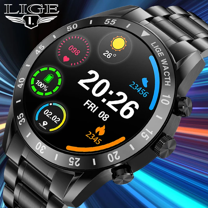 

LIGE Männer Smart Uhr Bluetooth Anruf Musik Control Sport Fitness Männer Uhren Herz Rate Smartwatch Drei tasten Für Android IOS