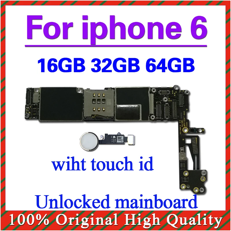 Заводская разблокированная материнская плата для iphone 6 с сенсорным ID/без Touch ID 100%