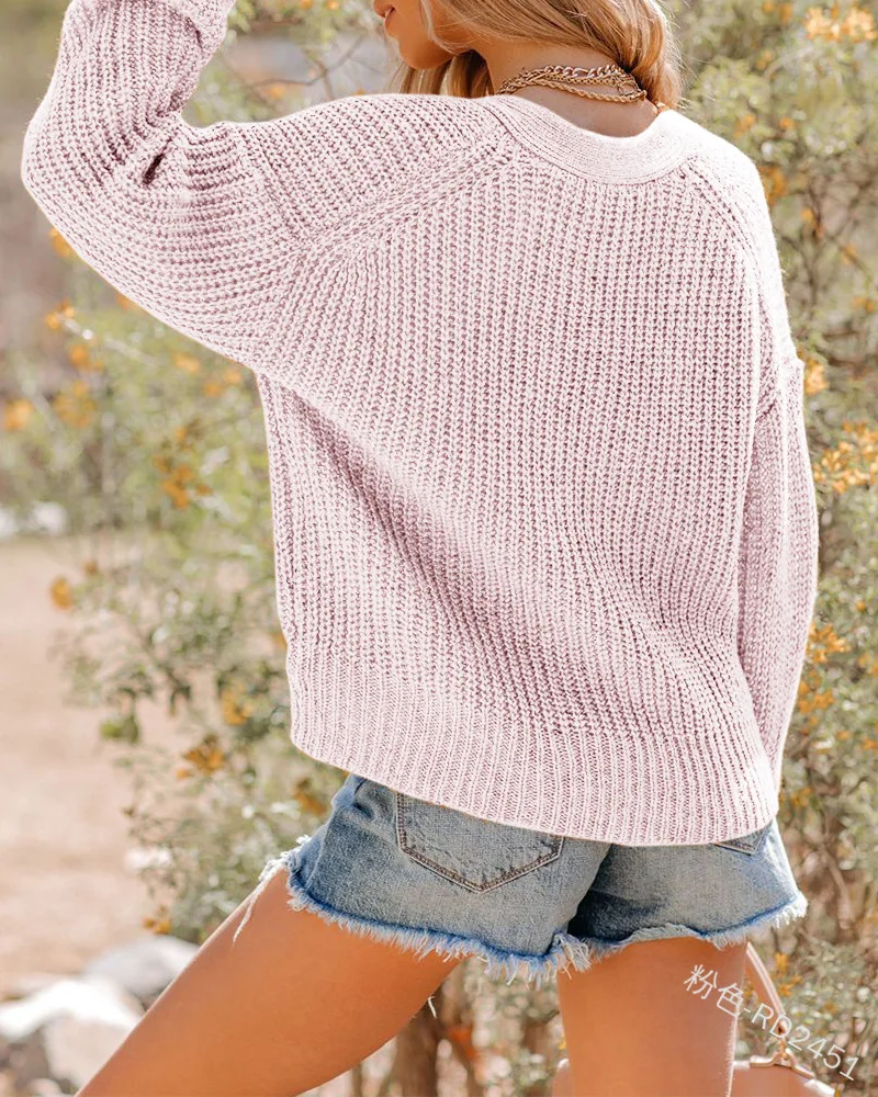 Women Knit Sweater Fashion Solid Color Single-breasted V-neck Long-sleeved Loose Spring and Autumn Casual Pocket Knitted Jacket
Women Knit Sweater Fashion Solid Color Single-breasted V-neck Long-sleeved Loose Spring and Autumn Casual Pocket Knitted Jacket
