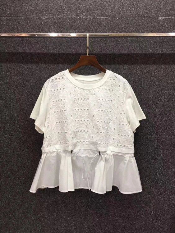 2021 spring and summer new women's round neck drawstring hollow water soluble splicing Ruffle short sleeve top 315
2021 spring and summer new women's round neck drawstring hollow water soluble splicing Ruffle short sleeve top 315