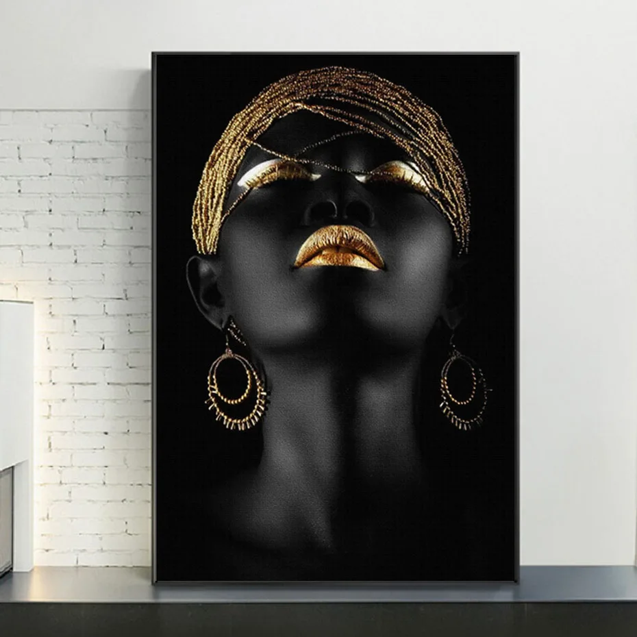Gold and Black Modern Makeup Model African Woman Canvas Wall Art Paintings Fashion Girl Poster Prints for Living Room Home Decor
Gold and Black Modern Makeup Model African Woman Canvas Wall Art Paintings Fashion Girl Poster Prints for Living Room Home Decor