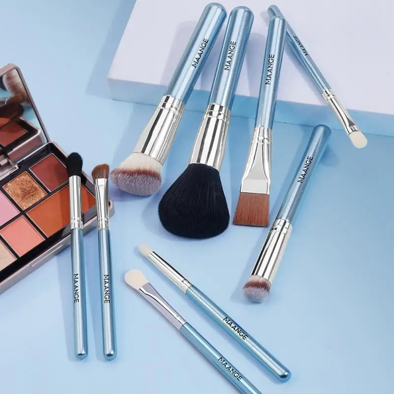 

MAANGE 9pcs Makeup Brushes Set Cosmetic Foundation Powder Blush Eyeshadow Concealer Blending Blue Make Up Brush Beauty Tools