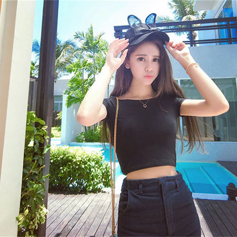 2020 Summer Women T-shirts Short White Tees Tops Casual O Neck Crop Tops Short Sleeve Bare Midriff Bottom T-Shirts Female
2020 Summer Women T-shirts Short White Tees Tops Casual O Neck Crop Tops Short Sleeve Bare Midriff Bottom T-Shirts Female