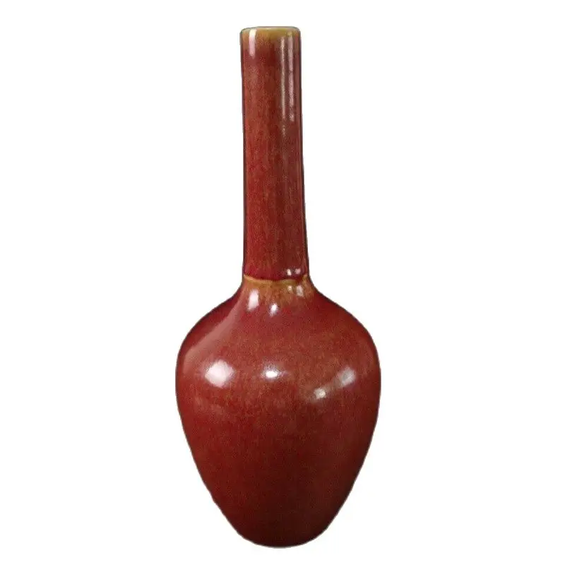 

Chinese Old Porcelain Kiln Change Red-glazed Long-Necked Vase