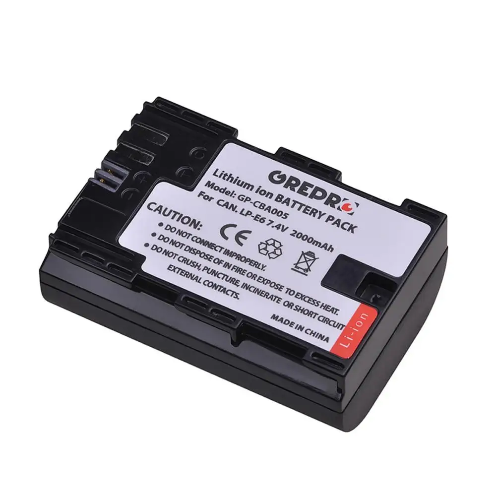 

2000mAh LP-E6 LPE6 LP-E6N Battery for Canon EOS 5D Mark IV 5D2 5DS R Mark II 2 III 3 6D 60D 60Da 7D 7D2 7DII 70D, LP E6 Battery