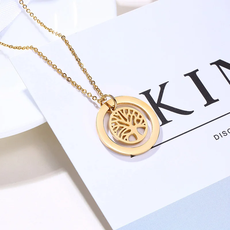 Fashion Gold Color Tree Of Life Pendant Necklace Stainless Steel Rotatable Double Rounds Necklaces For Women Drop Shipping
Fashion Gold Color Tree Of Life Pendant Necklace Stainless Steel Rotatable Double Rounds Necklaces For Women Drop Shipping