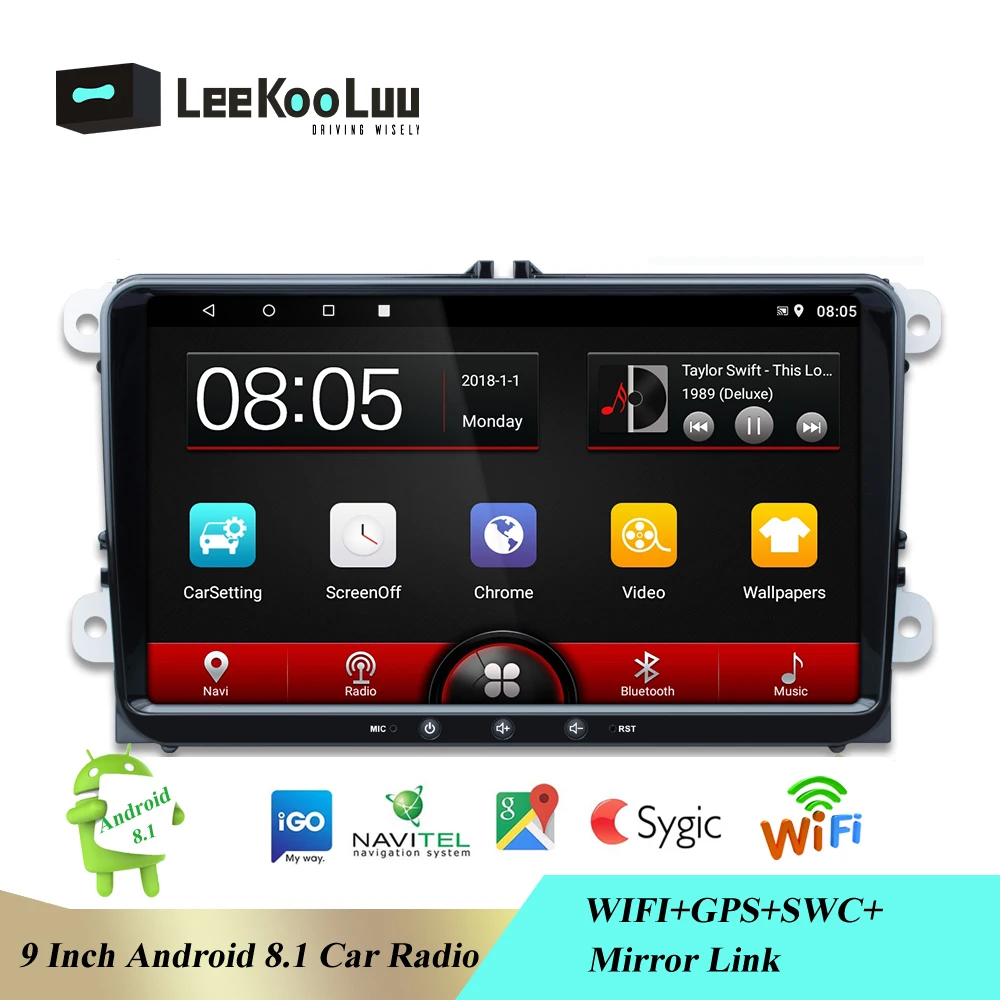 LeeKooLuu 9 ''Android 8 1 автомобильный Радио Стерео GPS навигация Bluetooth 2 Din Автомобильный