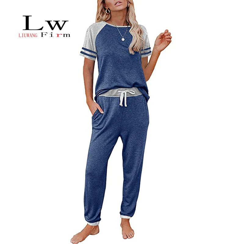 The New Solid color Splicing Fashion Round neck Short sleeve Tracksuit Suit Casual and comfortable Women's cotton pajama
The New Solid color Splicing Fashion Round neck Short sleeve Tracksuit Suit Casual and comfortable Women's cotton pajama