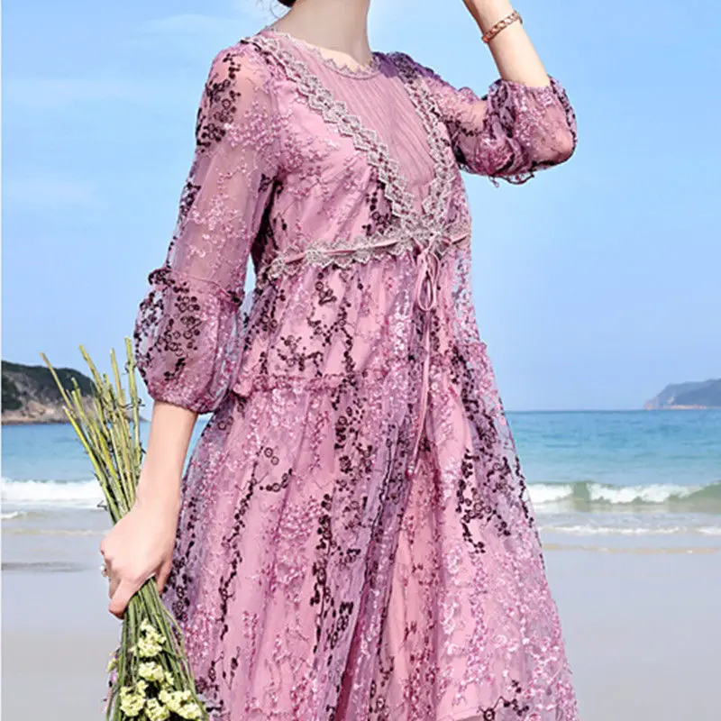 2021 Spring Summer Dress for Women O-Neck Floral Embroidery Three Quarter Sleeve All Match Female New Year Party Clothes M276
2021 Spring Summer Dress for Women O-Neck Floral Embroidery Three Quarter Sleeve All Match Female New Year Party Clothes M276