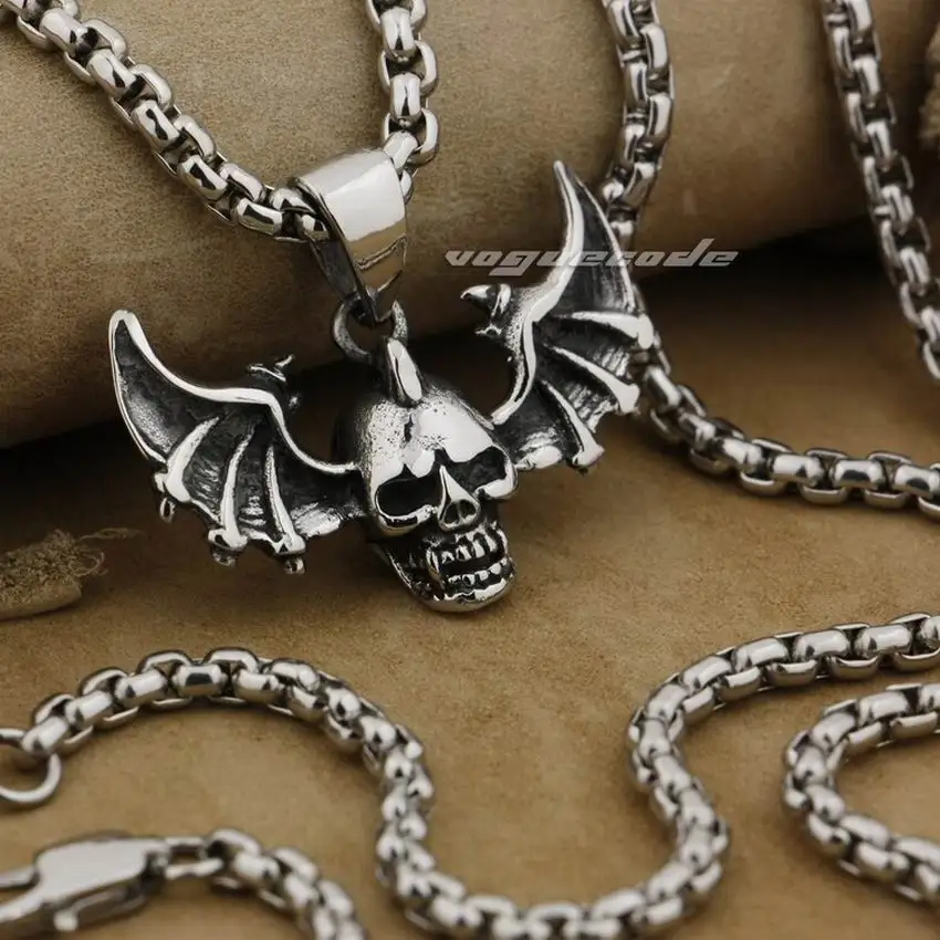 

Devil Wing Skull 316L Stainless Steel Pendant Fashion Charms Style AJ04 Steel Necklace 26inch