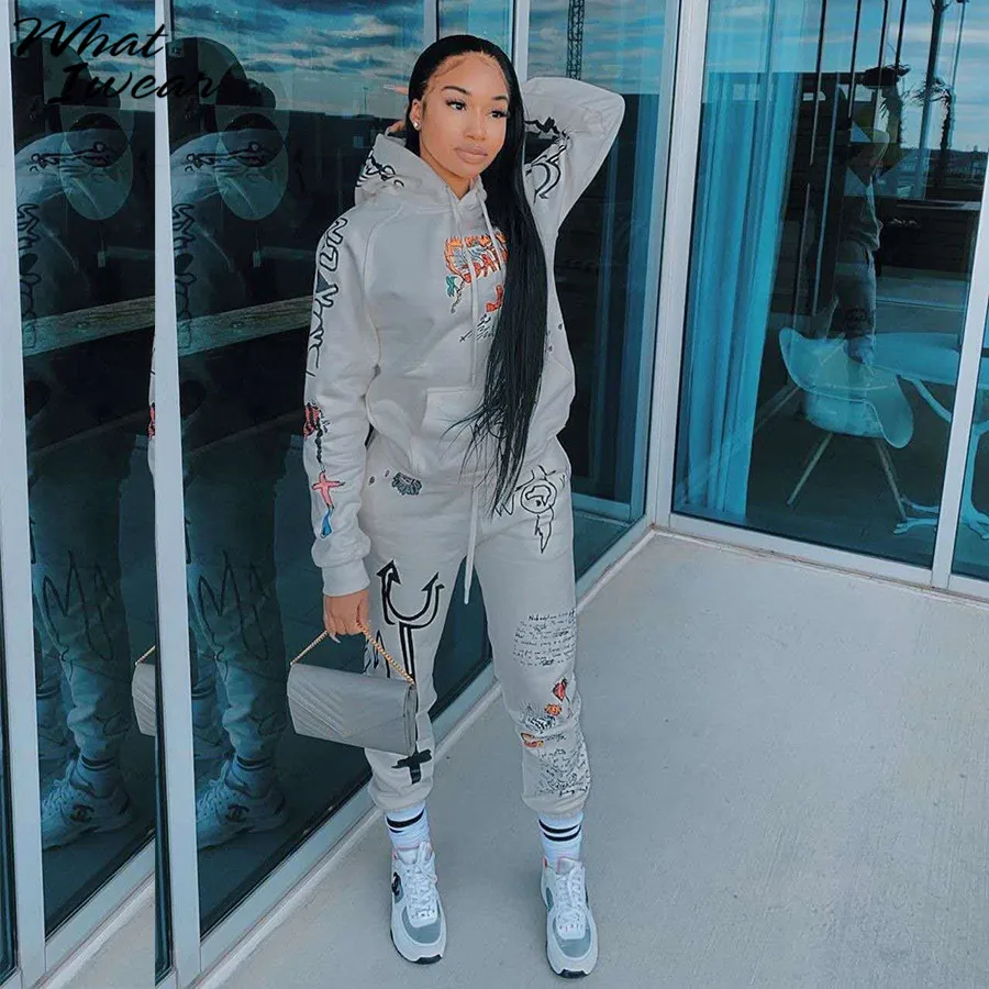 Autumn Print Hooded Top Drawstring Pant Two Piece Sets Women Fashion Casual Comfy Streetwear Coat Trousers Suits Home Female
Autumn Print Hooded Top Drawstring Pant Two Piece Sets Women Fashion Casual Comfy Streetwear Coat Trousers Suits Home Female