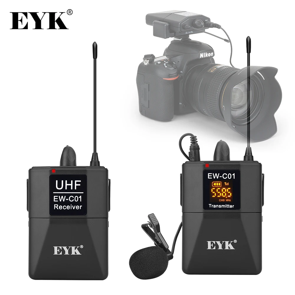

EYK EW-C01 30 каналов UHF Беспроводная петличная микрофонная система с ручным стильным микрофоном для интервью для SLR-камеры видеокамеры