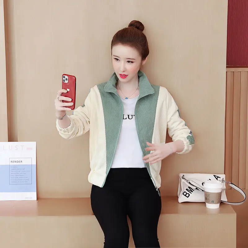 Women Basic Coats Lining Corduroy Stitching Contrast Color Jacket 2021 Autumn Female Stand-up collar Tops Student Outerwear
Women Basic Coats Lining Corduroy Stitching Contrast Color Jacket 2021 Autumn Female Stand-up collar Tops Student Outerwear
