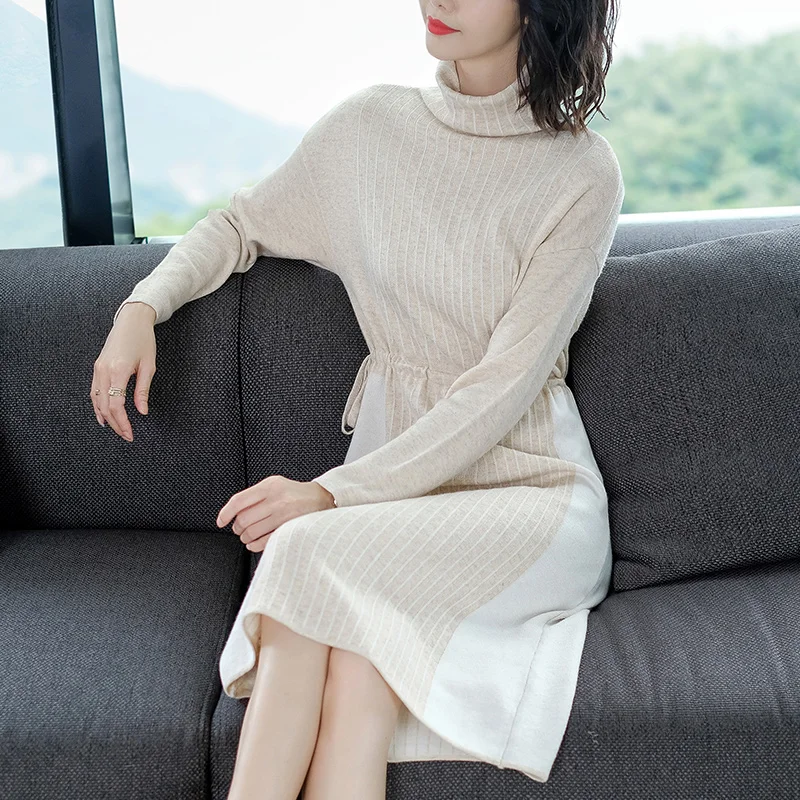 High Quality Spring Autumn Female Fashion Striped Turtleneck Sweater Wool Dress Slim Knit Wool High Collar Sweater Long Dress
High Quality Spring Autumn Female Fashion Striped Turtleneck Sweater Wool Dress Slim Knit Wool High Collar Sweater Long Dress
