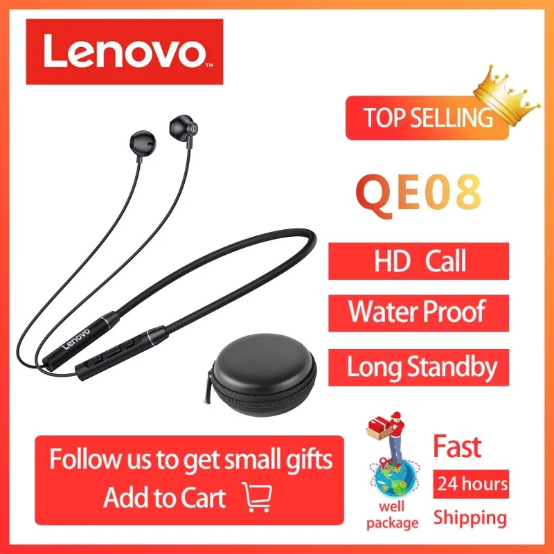 Новые беспроводные Bluetooth-наушники Lenovo QE08 с шейным ободом, Hi-Fi 9D стерео спортивные магнитные наушники, водонепроницаемые наушники для бега
Новые беспроводные Bluetooth-наушники Lenovo QE08 с шейным ободом, Hi-Fi 9D стерео спортивные магнитные наушники, водонепроницаемые наушники для бега