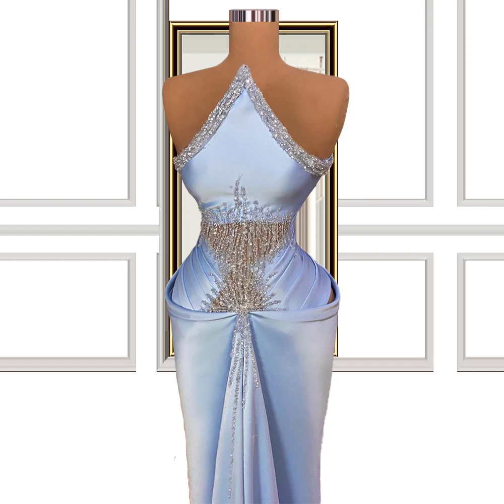 Chic Blue Strapless Formal Dresses Evening Gown Shinning Beaded robe de soire de mariage femme
Chic Blue Strapless Formal Dresses Evening Gown Shinning Beaded robe de soire de mariage femme