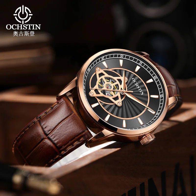 Часы мужские механические с автоподзаводом, водонепроницаемые, с кожаным ремешком 
Часы мужские механические с автоподзаводом, водонепроницаемые, с кожаным ремешком