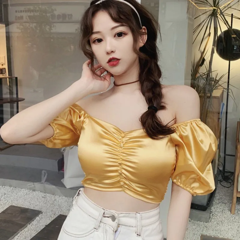 Puff Sleeve Sexy Solid Short Sleeves Blouses Women's Shirts Summer Silm Slash Neck Sweet Top
Puff Sleeve Sexy Solid Short Sleeves Blouses Women's Shirts Summer Silm Slash Neck Sweet Top