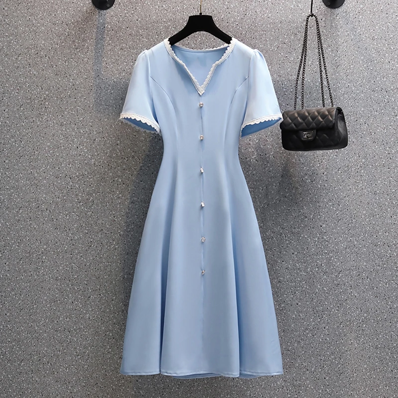 4XL Plus Size Elegant Dresses Summer Fashion New Lace V-Neck Short Sleeve Buttons Long Dress For Ladies Large Size Gentle Style
4XL Plus Size Elegant Dresses Summer Fashion New Lace V-Neck Short Sleeve Buttons Long Dress For Ladies Large Size Gentle Style