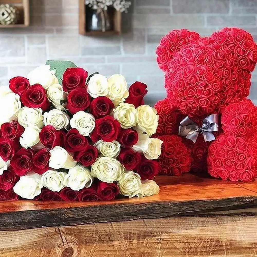 40cm Rose Bear Artificial PE Flowers Roses Teddy Bear Anniversary Christmas Valentine Gift for Girlfriend Wedding Decoration
40cm Rose Bear Artificial PE Flowers Roses Teddy Bear Anniversary Christmas Valentine Gift for Girlfriend Wedding Decoration