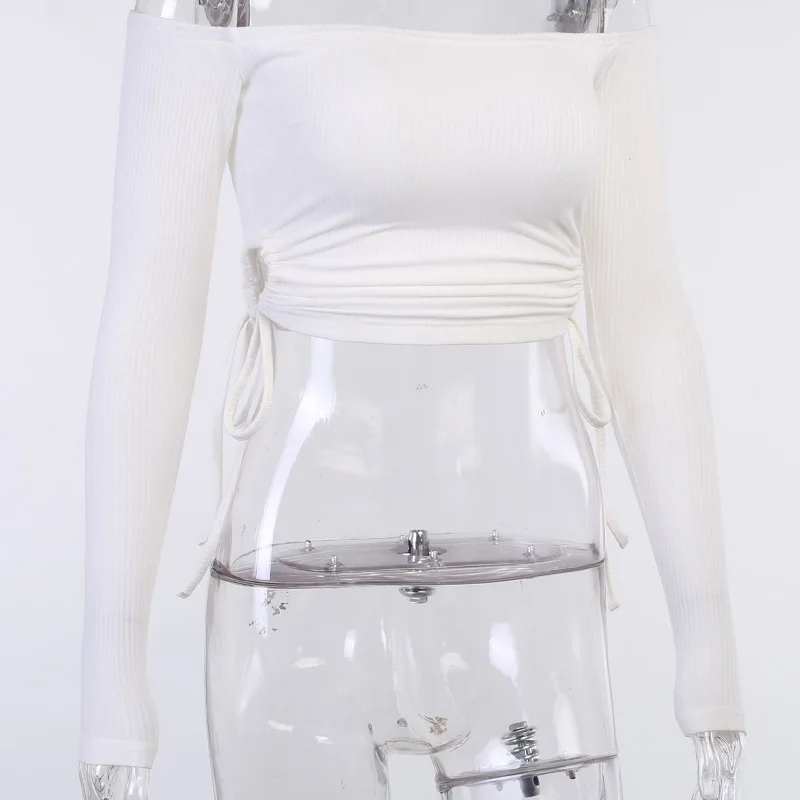 2021 Summer States New Women's Sexy Off Shoulder Bottoming Top Solid Shoulder Double Layer Hollow Drawstring Top Women's Wear 
2021 Summer States New Women's Sexy Off Shoulder Bottoming Top Solid Shoulder Double Layer Hollow Drawstring Top Women's Wear
