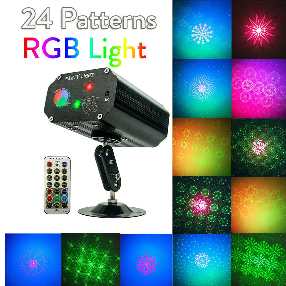 24 Patterns RGB laser projection lamp wireless controller effect stage lights Mini RGB LED Laser Spotlight Disco DJ Bar KTV Par
24 Patterns RGB laser projection lamp wireless controller effect stage lights Mini RGB LED Laser Spotlight Disco DJ Bar KTV Par