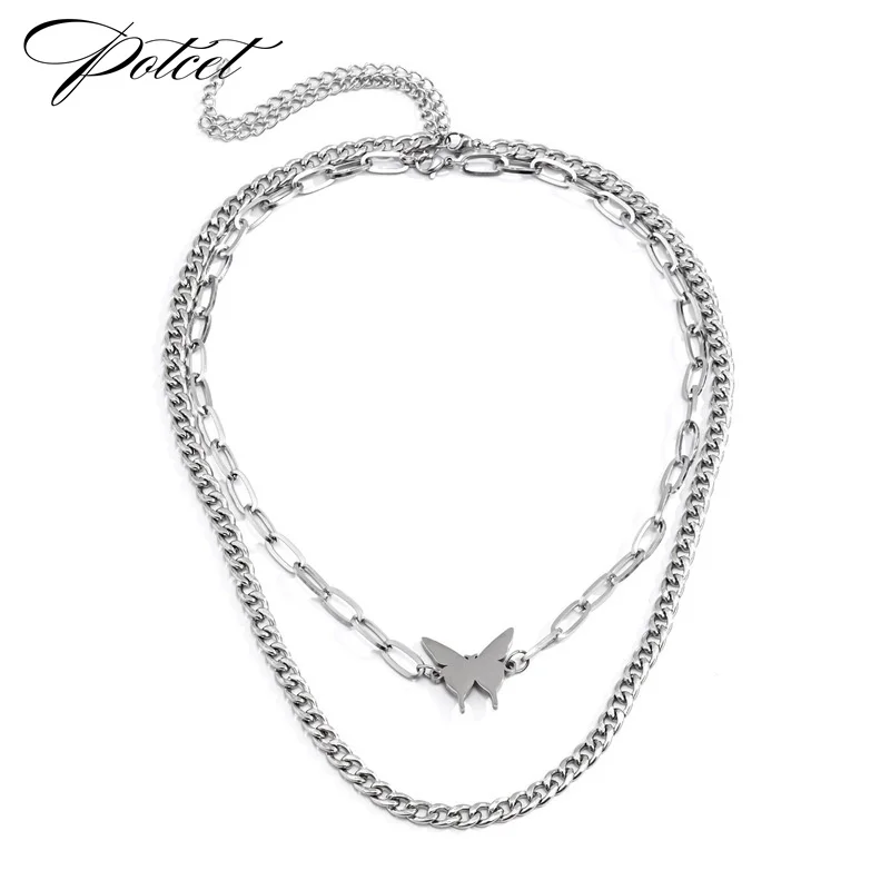 POTCET Unisex Stainless Steel Multilayer Butterfly Titanium Steel Necklace Cross Chain Geometric Fashion Hip Hop Party Jewelry
POTCET Unisex Stainless Steel Multilayer Butterfly Titanium Steel Necklace Cross Chain Geometric Fashion Hip Hop Party Jewelry
