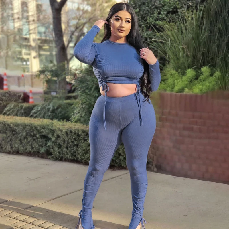 Sylph Plus Size Two Piece Set Long Sleeve Shirring Crop Top And Pants Suit Casual O-neck Knitting 2 Piece Sets For Women
Sylph Plus Size Two Piece Set Long Sleeve Shirring Crop Top And Pants Suit Casual O-neck Knitting 2 Piece Sets For Women