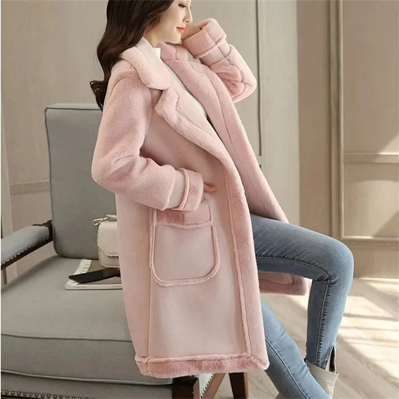 2021 зимнее теплое пальто плюшевое толстое из овечьей шерсти женское средней длины