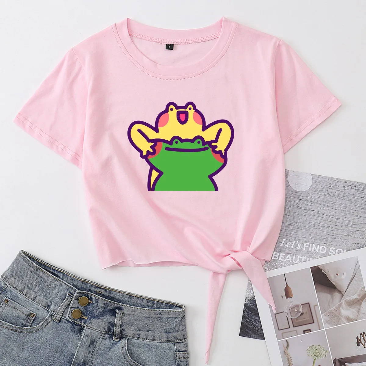 Funny Frog Couple Crop Top Women's Summer Casual Short-sleeve Printing Cotton T-shirt Cropped Tops Graphic Tee with Front Knot
Funny Frog Couple Crop Top Women's Summer Casual Short-sleeve Printing Cotton T-shirt Cropped Tops Graphic Tee with Front Knot