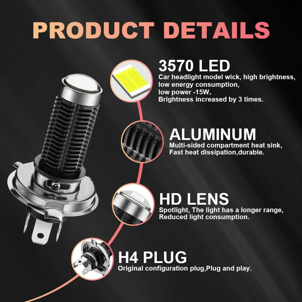 Motorcycle H4 9003 LED Headlight 5600LM 6000K White Hi-Lo Beam Bulb Fog Light Turn Signal Light H4 LED Hi-Lo Beam Bulbs
Motorcycle H4 9003 LED Headlight 5600LM 6000K White Hi-Lo Beam Bulb Fog Light Turn Signal Light H4 LED Hi-Lo Beam Bulbs