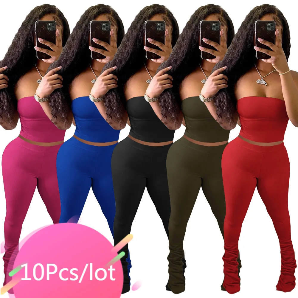 Bulk Items Wholesale Lots Two Piece Outfits Women Sexy Strapless Tube Crop Top and Stacked Pants Summer Tracksuits Matching Sets
Bulk Items Wholesale Lots Two Piece Outfits Women Sexy Strapless Tube Crop Top and Stacked Pants Summer Tracksuits Matching Sets