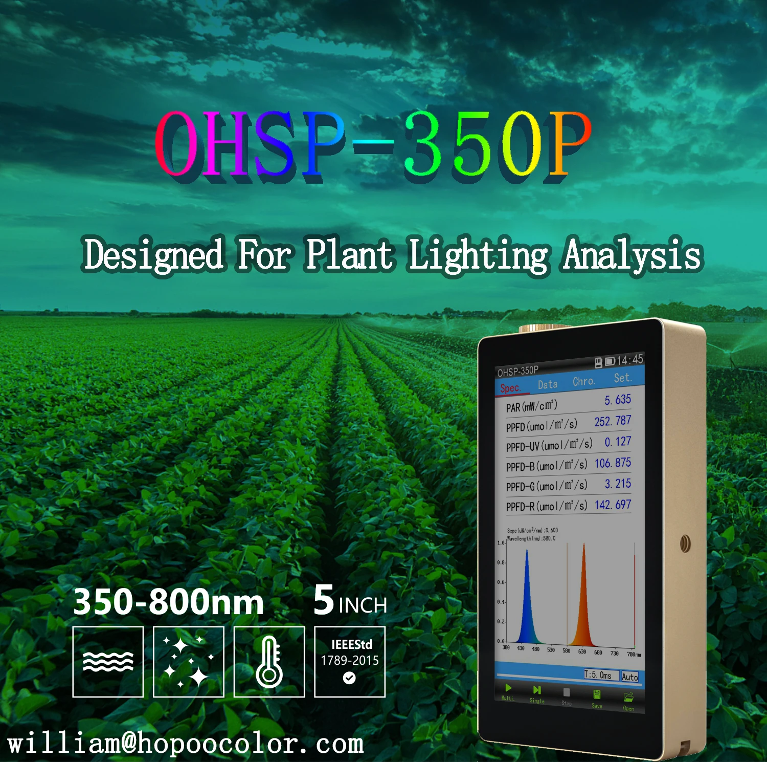 Ручной OHSP-350P спектрометр для растительная лампа светильник анализатор тестер Цвет термометр ppfd par метр светодиодный светильник метр
Ручной OHSP-350P спектрометр для растительная лампа светильник анализатор тестер Цвет термометр ppfd par метр светодиодный светильник метр